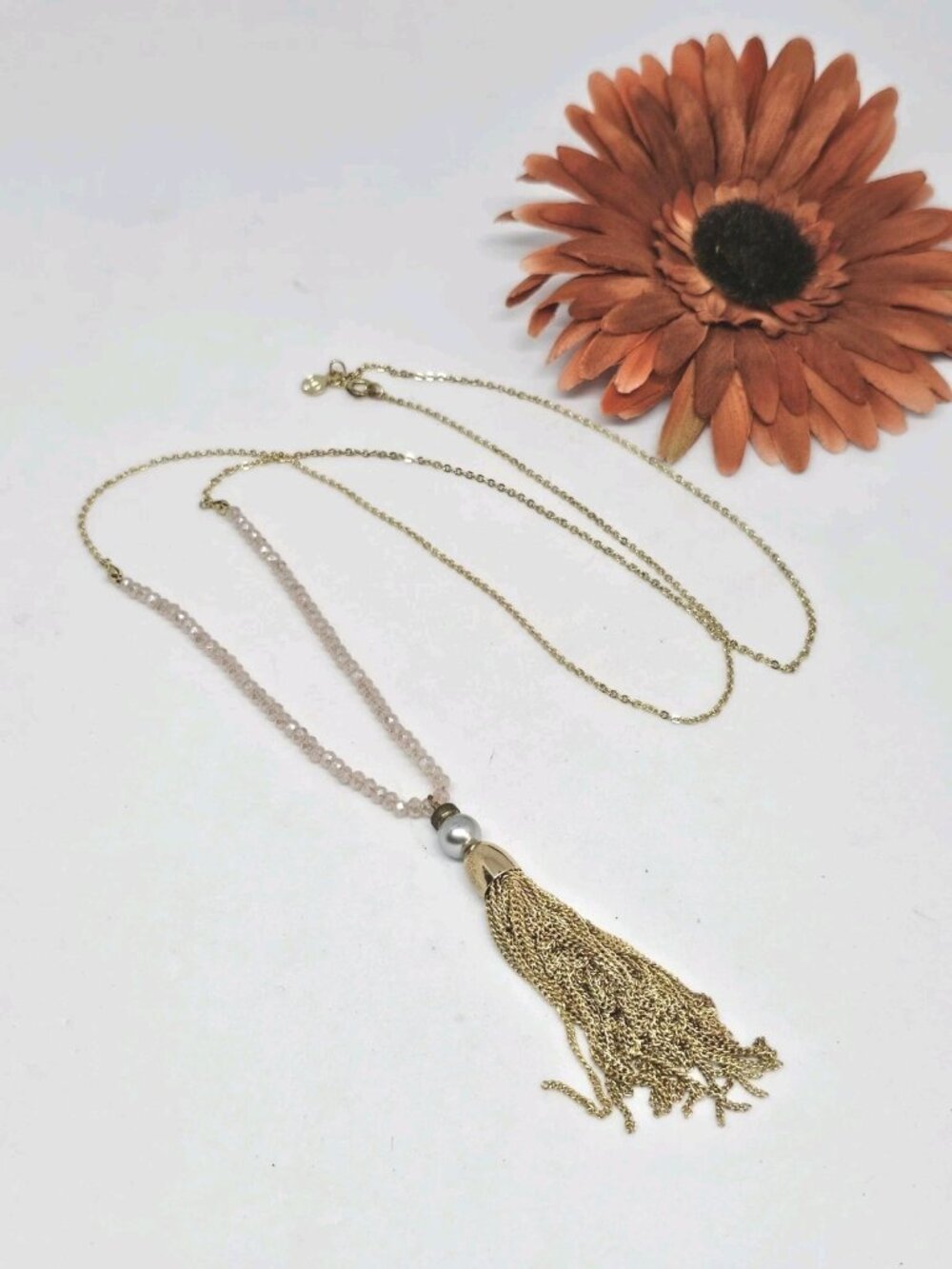 LOFT Chain Tassel Pendant Gold Tone Chain Necklace Long Statement Jewelry